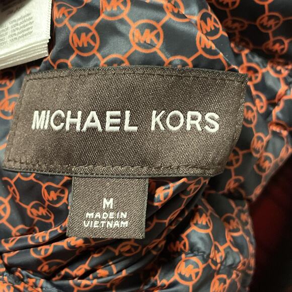 Michael Kors Vest Mens Medium Orange Navy Reversible Puffer Quilted MK Logo - Picture 7 of 16